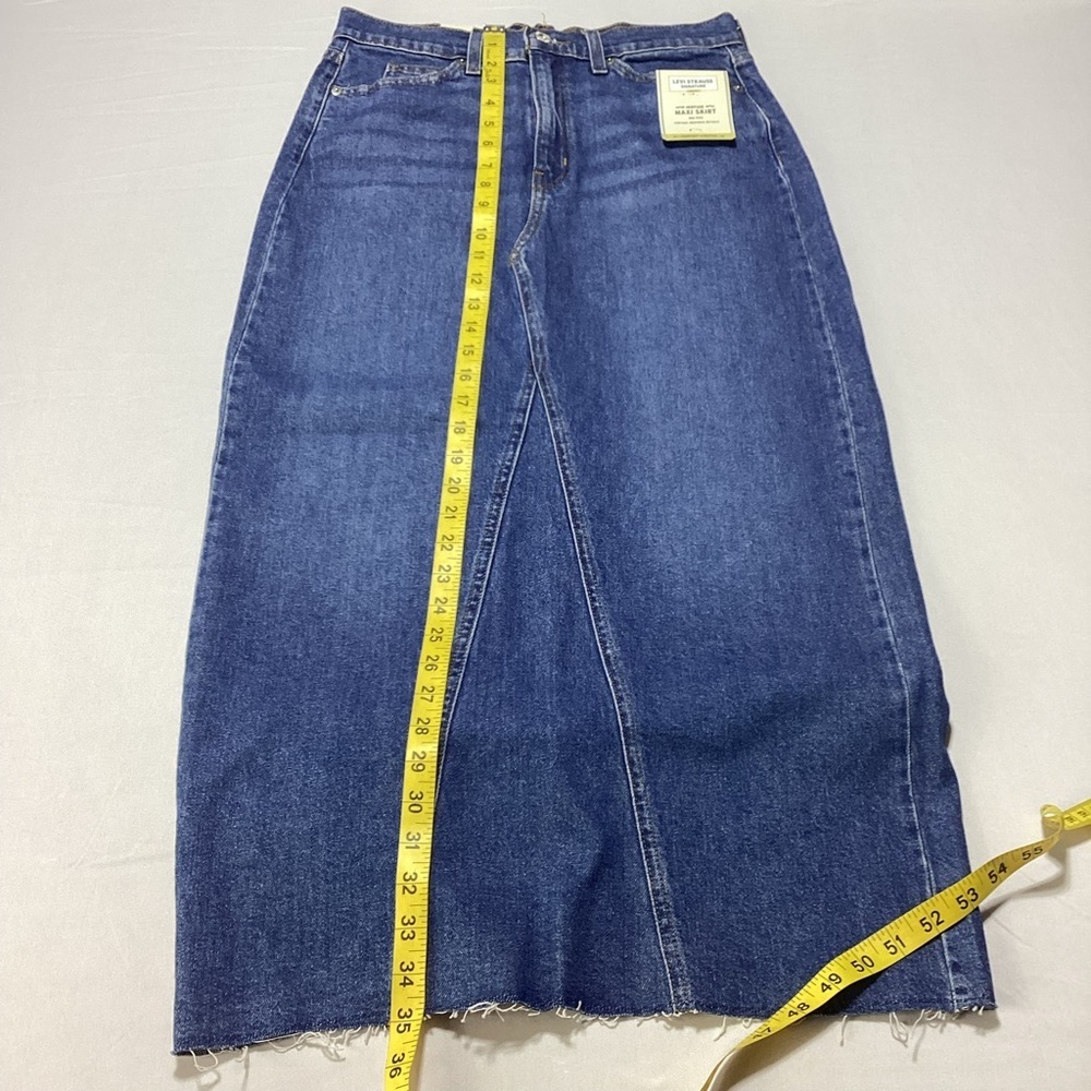 Woman’s Mid Rise Slit Back Denim Maxi Skirt - Picture 10 of 13